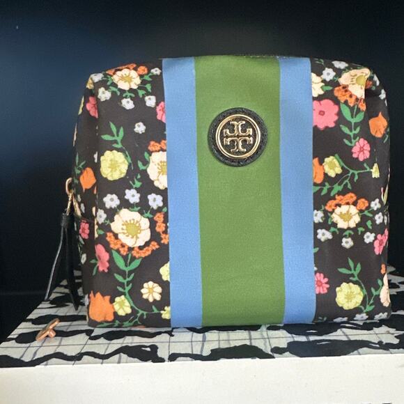 Tory Burch Floral Stripe Cosmetic Bag - Picture 1 of 7